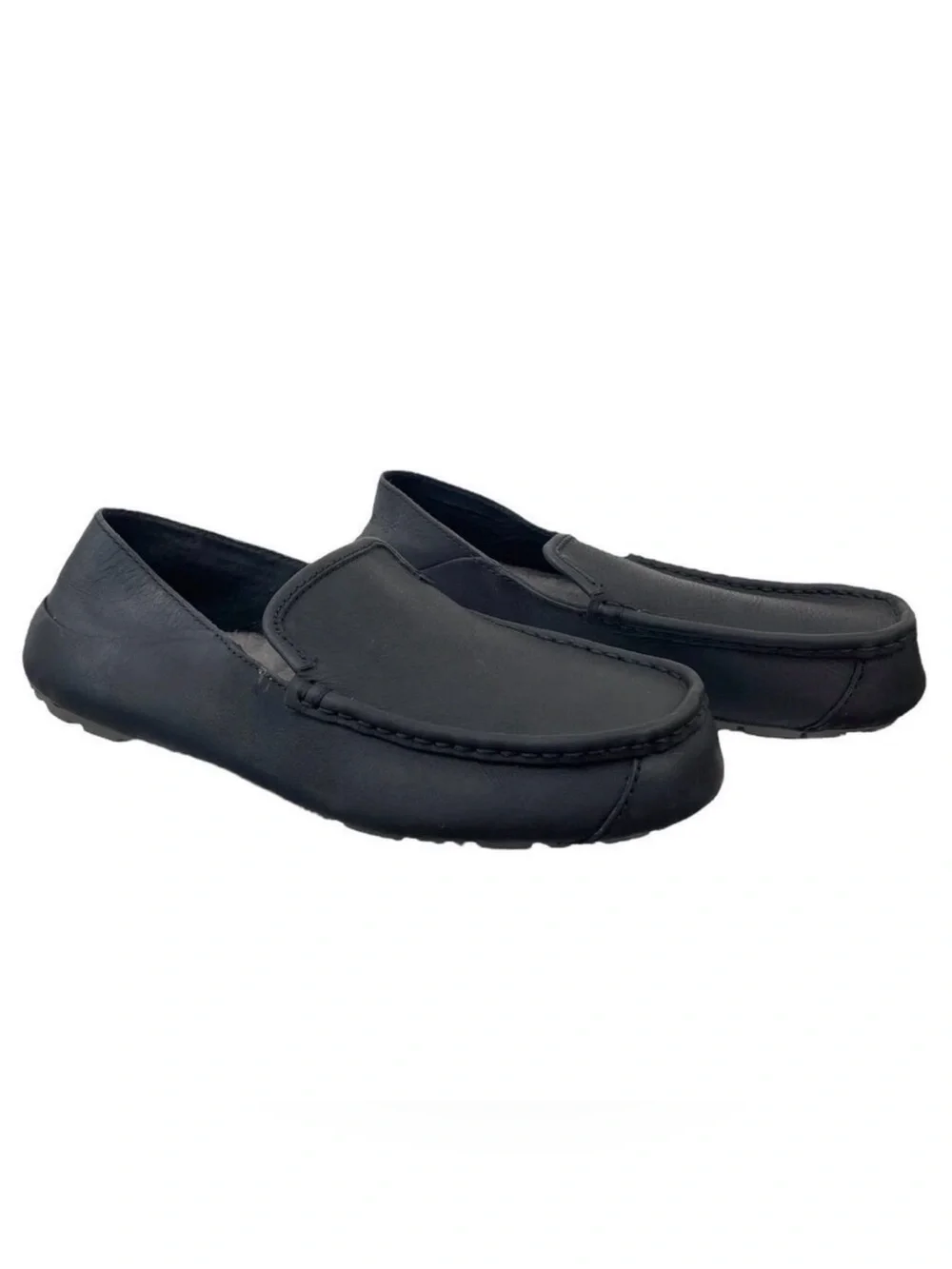 UGG Hunley Moccasin Black Leather Men’s 8 Sheepskin Insole Indoor Outdoor Loafer
